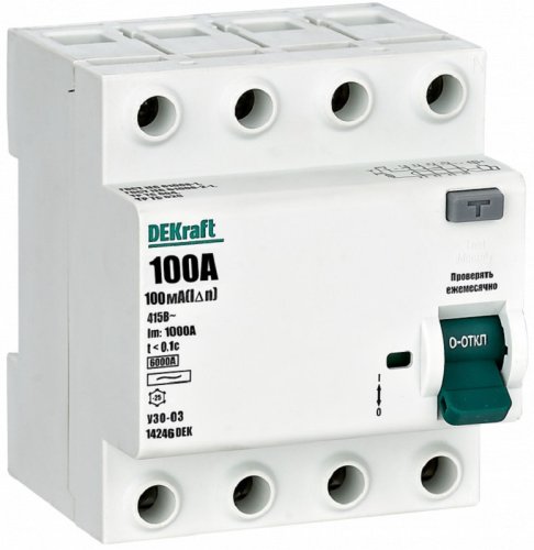 Выключатель дифференциального тока УЗО DeKraft УЗО-03 4п 100А 100мА 6,0кА тип AC  картинка